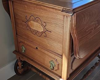 Vintage Oak Drop Leaf Bar Cart Tea Cart