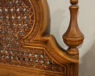 Vintage French Provincial Style Carved Wood and Cane Mirror