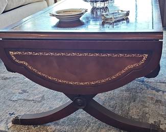 Regency Style Mahogany Leather Inlaid Coffee Table with Drawer