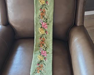 Vintage Needlepoint Bell Pull with Brass Mounts and Tassel