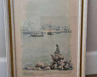 Seascape with Figure and Ships, Watercolor by Rene Giffey