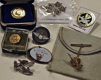 Collection of Military and Aviation Pins and Tie Clip