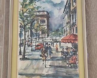Arno "Paris, Champs-Élysées" Watercolor Painting