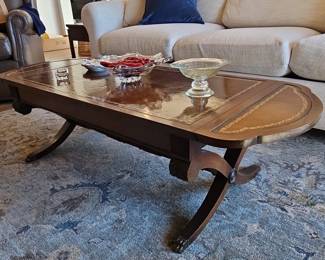 Regency Style Mahogany Leather Inlaid Coffee Table with Drawer