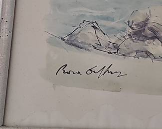 Seascape with Figure and Ships, Watercolor by Rene Giffey