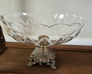Cut Crystal Footed Compote with Brass Base
