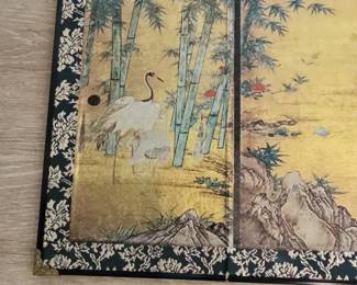 Japanese Four-Panel Screen with Cranes and Bamboo