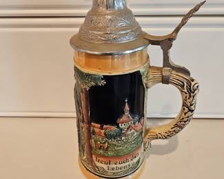 Vintage German Beer Stein with Pewter Lid - "Weil noch das Lämpchen glüht"