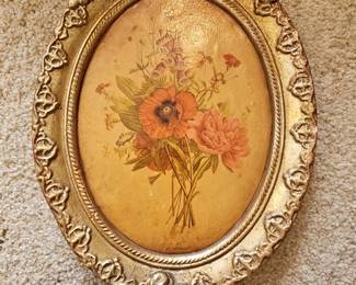 Oval Floral Still Life Painting with Gilt Frame