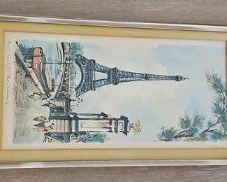 Paris - Tour Eiffel - Pont Alexandre III Lithograph Print by Rafael Ortiz Alfau
