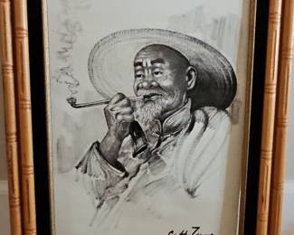 Portrait of an Elderly Chinese Man Smoking a Pipe by Richard C.H. Tang
