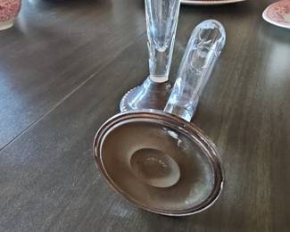 Pair of Etched Glass Bud Vases with Silver-Plated Bases