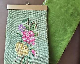 Vintage Needlepoint Bell Pull with Brass Mounts and Tassel