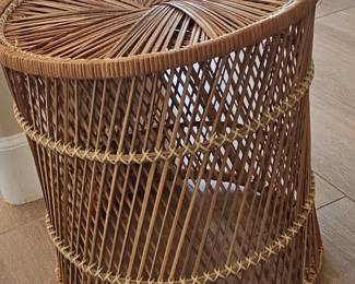 Vintage Woven Rattan Stool/Side Table