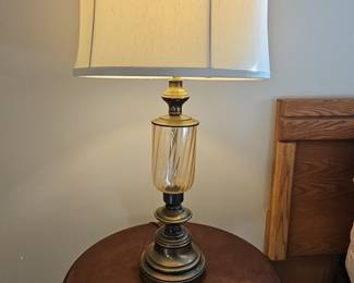 Vintage Swirl Amber Glass Table Lamp with Brass Base, possibly Stiffel Style