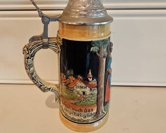 Vintage German Beer Stein with Pewter Lid - "Weil noch das Lämpchen glüht"