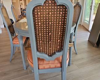 Vintage French Provincial Style Oval Dining Table and Six Cane Back Chairs