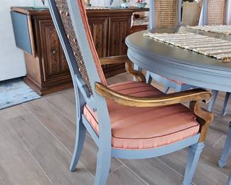 Vintage French Provincial Style Oval Dining Table and Six Cane Back Chairs