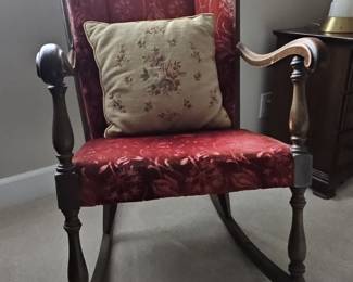 Victorian Red Velvet Upholstered Rocking Chair