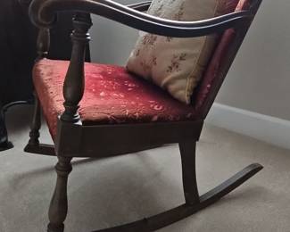 Victorian Red Velvet Upholstered Rocking Chair
