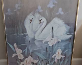 T.C. Chiu Swan and Iris Print with Gold Frame
