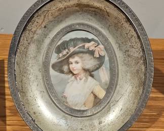 Antique French Miniature Portrait in Ornate Frame