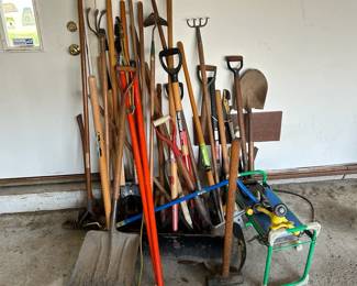 Huge Hand Tools Lot  Shovels, Rakes, Saws  More