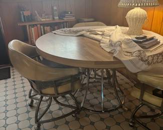 Vintage MCM Dining Set w4 Chrome and Faux Leather Chairs