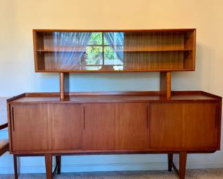 Danish mid-century teak sideboard with a glass-fronted hutch