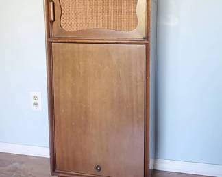 Wicker  Wood Tall Cabinet With Flip Up Desk Top