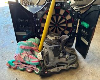 Kids Entertainment Dartboard, Rollerblades, Wiffle Ball Bat