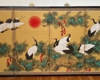 Asian Decorative Four Panel Folding Screen