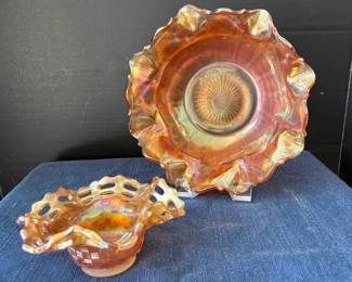  05 Carnival Glass Shallow Bowls