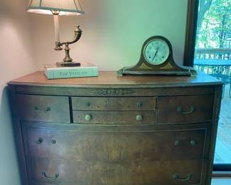 Antique Chest With Lamp And Plymouth Clock