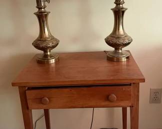 One Drawer, Nightstand, Stand With Brass Lamps