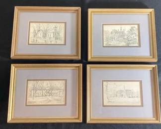 Vintage Framed Pencil Sketches Williamsburg By Charles Overly