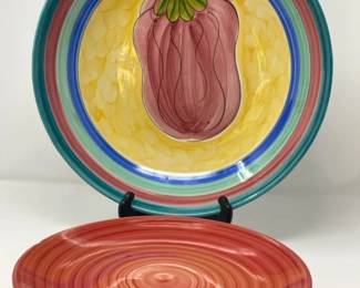 Large Made In Portugal Pasta Bowl With Four Swirl Handpainted Dinner Plates