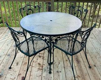 Green Metal Glass Top Table And Chairs