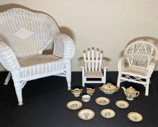Vintage Little Orphan Annie China Tea Set Childs Wicker Chair And More