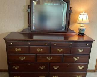Kincaid Wood Dresser, Mirror And Ceramic Lamp