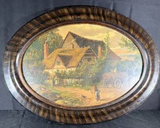 Vintage Oval Wood Frame English Cottage Farm Print