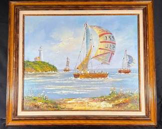 Vintage Nautical Seascape Oil Painting