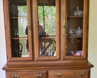Vintage Wood China Cabinet And Contents