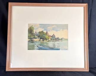 Vintage European Riverside Watercolor Print By Nicolas Markovitch Marc
