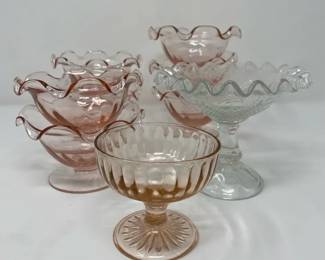 Pink Depression Glass And Clear Glass Compote Bowls