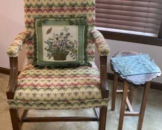 Traditional Style Accent Arm Chair, Pattern Fabric, A Botanical Throw Pillow And More