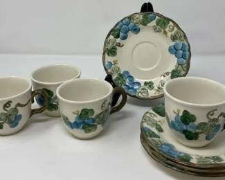 Poppy Trail Stoneware  Cups  Saucer Set Of 4 Each