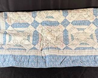 Handmade Blue And Floral Print Quilt