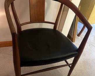 MCM Teak Wood & Black Leather
