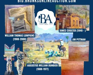 Harold E. Larsen, William Thomas Lumpkins, Augustus William Dunbier, Gregory Lomayesva, Jim Pittman, James Coulter, original oil painting, original watercolor, signed artwork, listed artist, Hopi kachina art, Southwest artist, Western artist, landscape painting, framed fine art, collectible art, artist proof